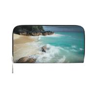 MMSJSBVY Serene Coastal Long Wallet for Women Leather Zipper Wallet Large Capacity Clutch Wallet with Card Slots