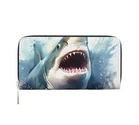 MMSJSBVY Shark in The Sea Long Wallet for Women Leather Zipper Wallet Large Capacity Clutch Wallet with Card Slots