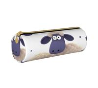 MMSJSBVY Sheep Cylinder Pencil Storage Bag, Leather Pencil Pouch, Lovely Large Capacity, Suitable for Students Office Travel Make-Up Brush Storage with Zip