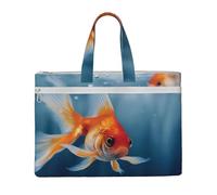 MMSJSBVY Small Goldfish Swimming In The Water Stylish Canvas Document Bag, Large Capacity Tote With Dual Zipper Pockets For Commuting And Study