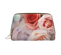 MMSJSBVY Soft Color Pale Faded Mix of Roses Leather Makeup Bag, Large-Capacity Travel Storage Bag, Dual-Purpose Toiletries and Makeup Bag