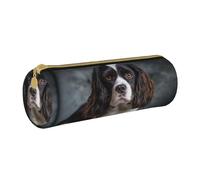 MMSJSBVY Spaniel On The Sofa Cylinder Pencil Storage Bag, Leather Pencil Pouch, Lovely Large Capacity, Suitable for Students Office Travel Make-Up Brush Storage with Zip