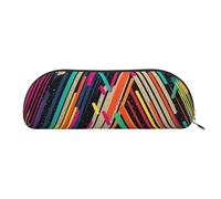 MMSJSBVY Striped Abstract Colorful Leather Pencil Pouch - Half Round Organizer with Zipper for Pens, Cosmetics and Travel
