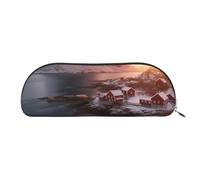 MMSJSBVY Sunrise Over Hamnoy Leather Pencil Pouch - Half Round Organizer with Zipper for Pens, Cosmetics and Travel