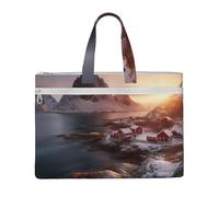 MMSJSBVY Sunrise Over Hamnoy Stylish Canvas Document Bag, Large Capacity Tote With Dual Zipper Pockets For Commuting And Study