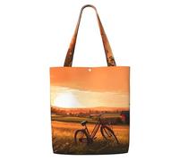 MMSJSBVY Sunset Rural View Canvas Shoulder Tote Bag, Lightweight Polyester Shopping Tote, Reusable Daily Handbag For Work, School And Grocery