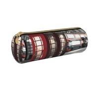 MMSJSBVY Telephone Booth Cylinder Pencil Storage Bag, Leather Pencil Pouch, Lovely Large Capacity, Suitable for Students Office Travel Make-Up Brush Storage with Zip
