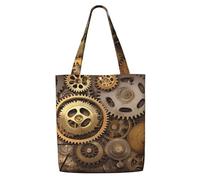 MMSJSBVY The Clocks Theme Gears Canvas Shoulder Tote Bag, Lightweight Polyester Shopping Tote, Reusable Daily Handbag For Work, School And Grocery