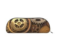 MMSJSBVY The Clocks Theme Gears Leather Pencil Pouch - Half Round Organizer with Zipper for Pens, Cosmetics and Travel