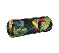 MMSJSBVY Toucan Perching of American Rainforests Cylinder Pencil Storage Bag, Leather Pencil Pouch, Lovely Large Capacity, Suitable for Students Office Travel Make-Up Brush Storage with Zip
