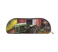 MMSJSBVY Tractor On The Farm Leather Pencil Pouch - Half Round Organizer with Zipper for Pens, Cosmetics and Travel