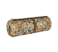 MMSJSBVY Tree of Life Cylinder Pencil Storage Bag, Leather Pencil Pouch, Lovely Large Capacity, Suitable for Students Office Travel Make-Up Brush Storage with Zip