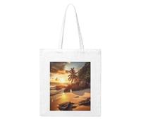 MMSJSBVY Tropical Beach At Sunset Canvas Tote Bag, Large Canvas Handbag With Double-Sided Heat Transfer Print For Shopping Travel Work Gifts