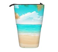 MMSJSBVY Tropical Beach Plant Theme Retractable Pencil Case Standing Pencil Pouch Oxford Cloth Pen Organizer Zipper Stationery Bag for School Office