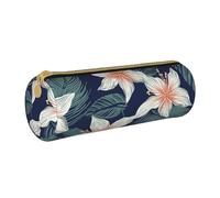 MMSJSBVY Tropical Hibiscus Flower Cylinder Pencil Storage Bag, Leather Pencil Pouch, Lovely Large Capacity, Suitable for Students Office Travel Make-Up Brush Storage with Zip