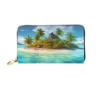 MMSJSBVY Tropical Island Women's Wallet, Leather Wallet with Zip, Long Clutch Bag