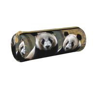 MMSJSBVY Two Big Pandas Cylinder Pencil Storage Bag, Leather Pencil Pouch, Lovely Large Capacity, Suitable for Students Office Travel Make-Up Brush Storage with Zip