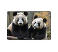 MMSJSBVY Two Big Pandas Flannel Floor Mat 60x39 Inches - Soft, Non-Slip, Absorbent Memory Foam Carpet, Suitable For Living Rooms/Bedrooms/Offices -Washable Floor Mat