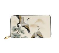 MMSJSBVY Two Japanese Cranes Flying Traditional Painting Women's Wallet, Leather Wallet with Zip, Long Clutch Bag