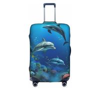 MMSJSBVY Underwater World Dolphins Coral Elastic Luggage Cover - Dust and Scratch Resistant Trolley Luggage Protector for 18-32 Inch Luggage M