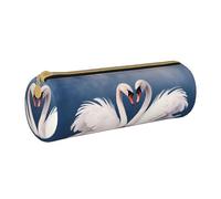 MMSJSBVY Valentine's Day Couple of Swans Heart Cylinder Pencil Storage Bag, Leather Pencil Pouch, Lovely Large Capacity, Suitable for Students Office Travel Make-Up Brush Storage with Zip