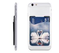 MMSJSBVY Valentine's Day Couple of Swans Heart Mobile Phone Case Card Holder - Adhesive Pu Leather Id Case for The Back of Most Smartphones