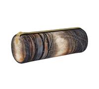MMSJSBVY Wandering in The Winter Light Cylinder Pencil Storage Bag, Leather Pencil Pouch, Lovely Large Capacity, Suitable for Students Office Travel Make-Up Brush Storage with Zip