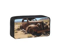 MMSJSBVY Wheels Abandoned in The Desert Large Capacity Pencil Case, Oxford Fabric Stationery Organizer with Smooth Zipper for School Office Travel