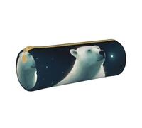MMSJSBVY White Bear Cylinder Pencil Storage Bag, Leather Pencil Pouch, Lovely Large Capacity, Suitable for Students Office Travel Make-Up Brush Storage with Zip