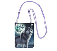 MMSJSBVY Wolf Under Moon Crossbody Phone Bag For Women, Small Waterproof Purse With Adjustable Strap, Lightweight Daily Travel Handbag