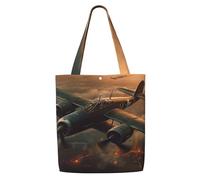 MMSJSBVY World War Aircraft Canvas Shoulder Tote Bag, Lightweight Polyester Shopping Tote, Reusable Daily Handbag For Work, School And Grocery
