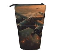 MMSJSBVY World War Aircraft Retractable Pencil Case Standing Pencil Pouch Oxford Cloth Pen Organizer Zipper Stationery Bag for School Office