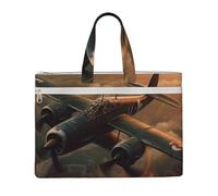 MMSJSBVY World War Aircraft Stylish Canvas Document Bag, Large Capacity Tote With Dual Zipper Pockets For Commuting And Study