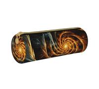 MMSJSBVY Yellow Abstract Spiral Pattern Cylinder Pencil Storage Bag, Leather Pencil Pouch, Lovely Large Capacity, Suitable for Students Office Travel Make-Up Brush Storage with Zip