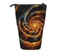 MMSJSBVY Yellow Abstract Spiral Pattern Retractable Pencil Case Standing Pencil Pouch Oxford Cloth Pen Organizer Zipper Stationery Bag for School Office