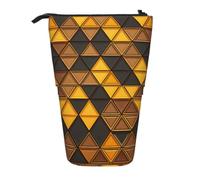 MMSJSBVY Yellow and Brown Triangles Retractable Pencil Case Standing Pencil Pouch Oxford Cloth Pen Organizer Zipper Stationery Bag for School Office