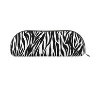 MMSJSBVY Zebra Print Leather Pencil Pouch - Half Round Organizer with Zipper for Pens, Cosmetics and Travel