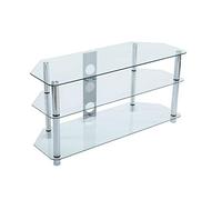 MMT Clear Glass TV Stand 105cm 3 Shelves for 32" - 50" TV's - 105cm Long Universal Glass Table Unit