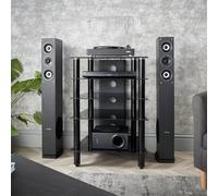 MMT Funiture Designs Black 5 Shelf Hi Fi Stand - Hi Fi Rack - Premium 500mm Deep Glass Shelves To Hold Av Separates