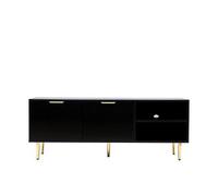 MMT Funiture Designs Black mmt Tv Stand, Tv Stand Cabinet With Fluted Ribbed Gloss Doors And Legs, 130Cm Tv