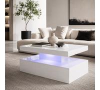 MMT Funiture Designs Coffee Table White Gloss With Led Rgb Remote Control Light 100Cm X 50Cm X 39Cm Rectangle Coffee Table -