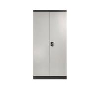 MMT Funiture Designs Grey And Black Stainless Steel Filing Cabinet With 4 Shelves - 2 Door Lockable Filing Cabinet - Tall Metal Office Storage Cupboard