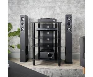 MMT Funiture Designs mmt Black Hi-Fi Stand 5 Shelf Glass Av Rack 500mm Deep