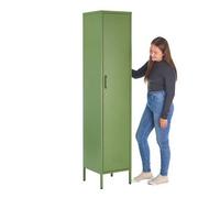 MMT Funiture Designs mmt Green Metal Locker Tall 3 Shelf Cabinet, 1 Door Modern Industrial Rustic Wardrobe Storage Cupboard For Living Room Or Office