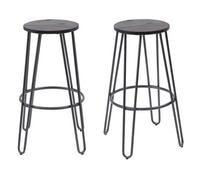 MMT Funiture Designs mmt High Chair Bar Stools, Set Of 2, Grey Steel Legs & Elm Seat, Rustic Design,