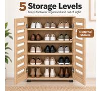 MMT Funiture Designs mmt Oak Effect 2 Door Shoe Storage Cabinet With Slatted Doors 60Cm
