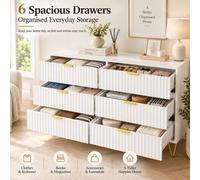 MMT Funiture Designs mmt White Fluted 6 Drawer Chest Of Drawers With Gold Hairpin Legs 120Cm