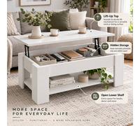 MMT Funiture Designs mmt White Lift Top Coffee Table With Hidden Storage And Shelf 105Cm