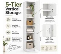 MMT Funiture Designs mmt White Slim 2 Door Storage Cabinet With 5 Adjustable Shelves 175Cm