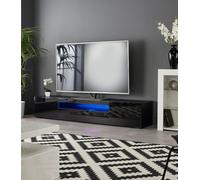 MMT Funiture Designs Modern Black 200Cm Matt Gloss Tv Stand Cabinet Suitable For 55 65 70 75 80 Inch 4K Led Flat Screen Tv's